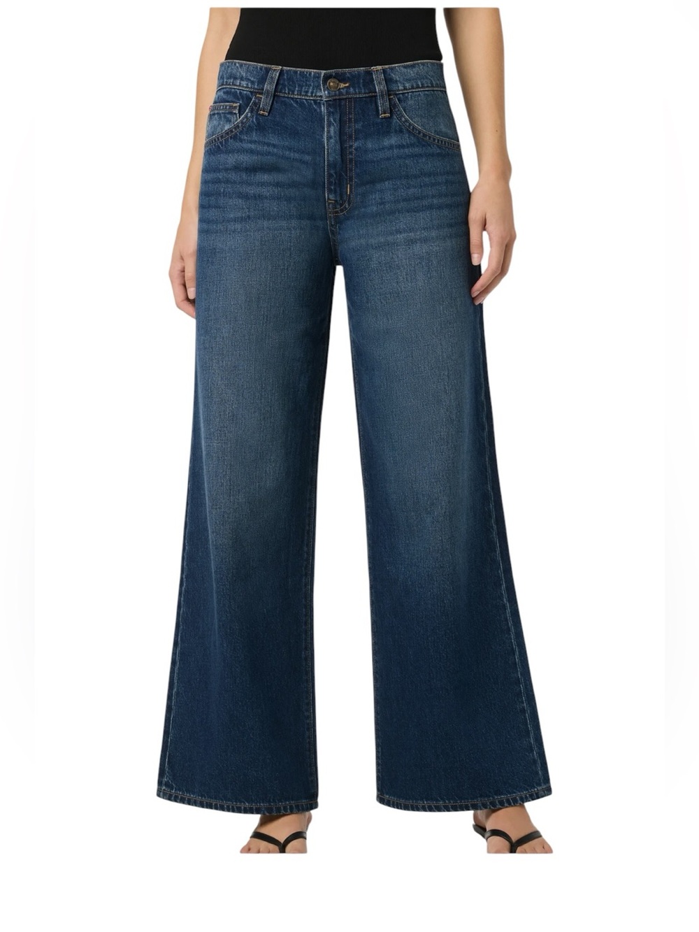 Hudson Well Worn Wide-Leg High-Rise Jeans in Dark Blue Size 8